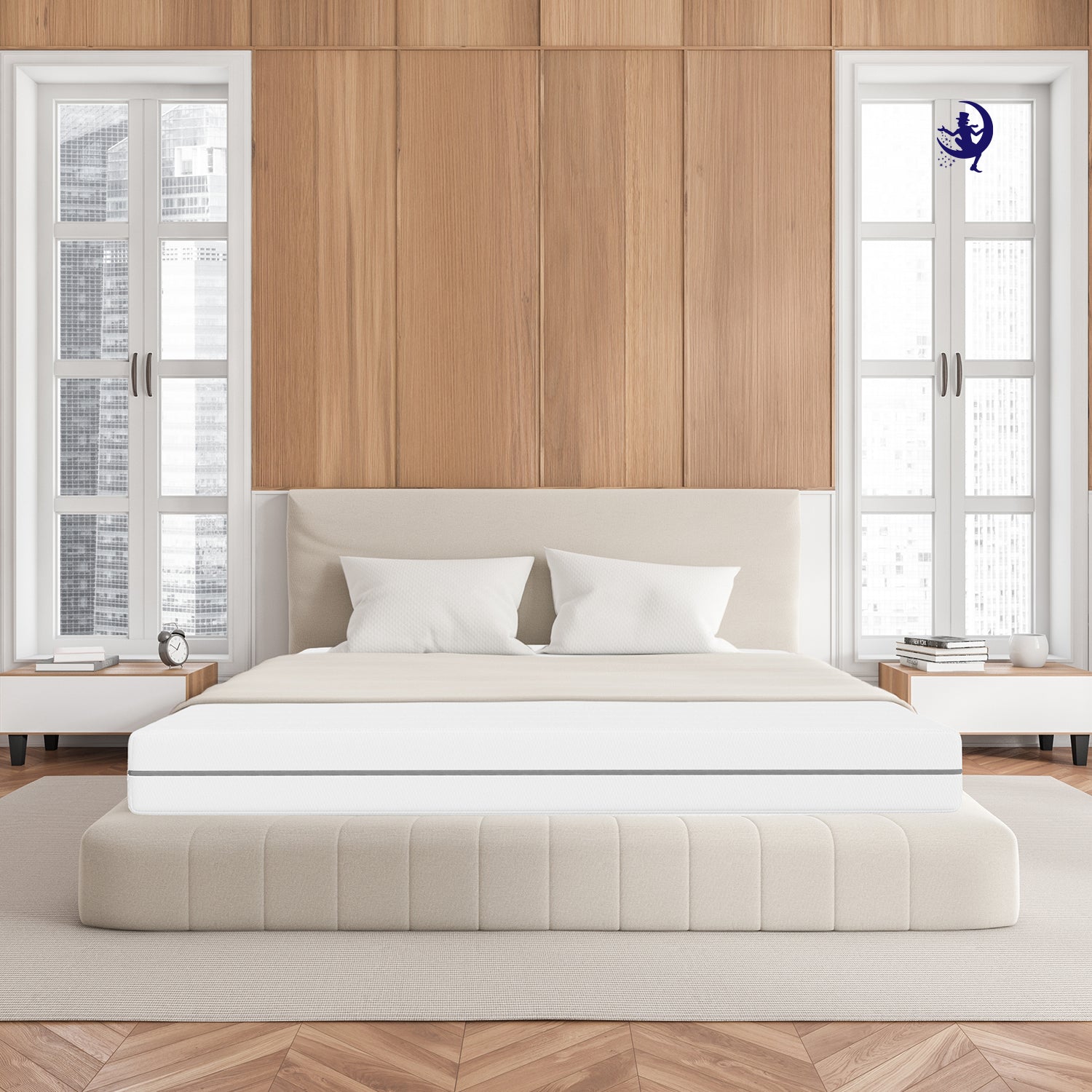 Modernes Schlafzimmer mit Gelschaummatratze von Mister Sandman – stilvoll, komfortabel und ideal fuer erholsamen Schlaf