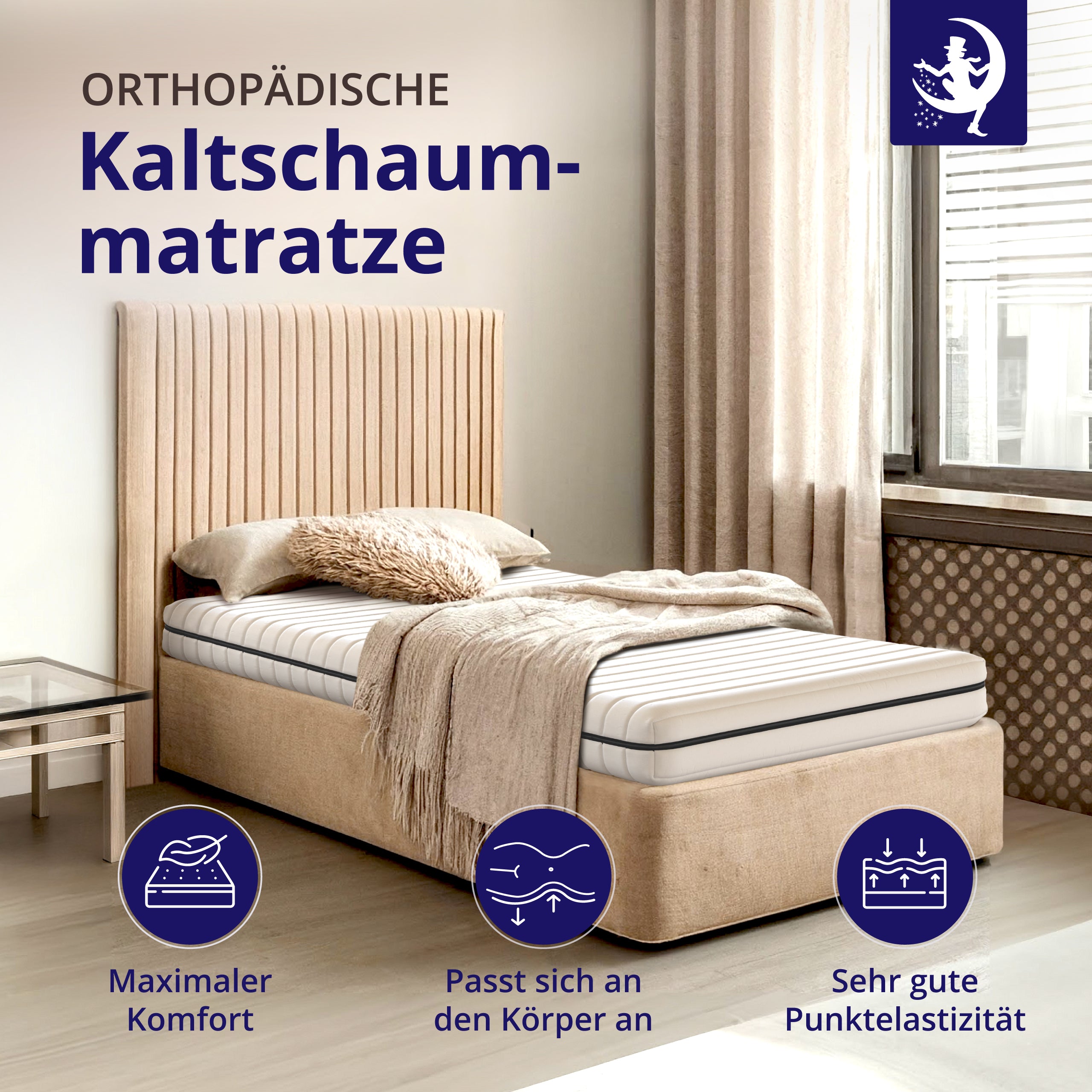 komfortable kaltschaummatratze 13 cm im modernen schlafzimmer fuer erholsamen schlafkomfort