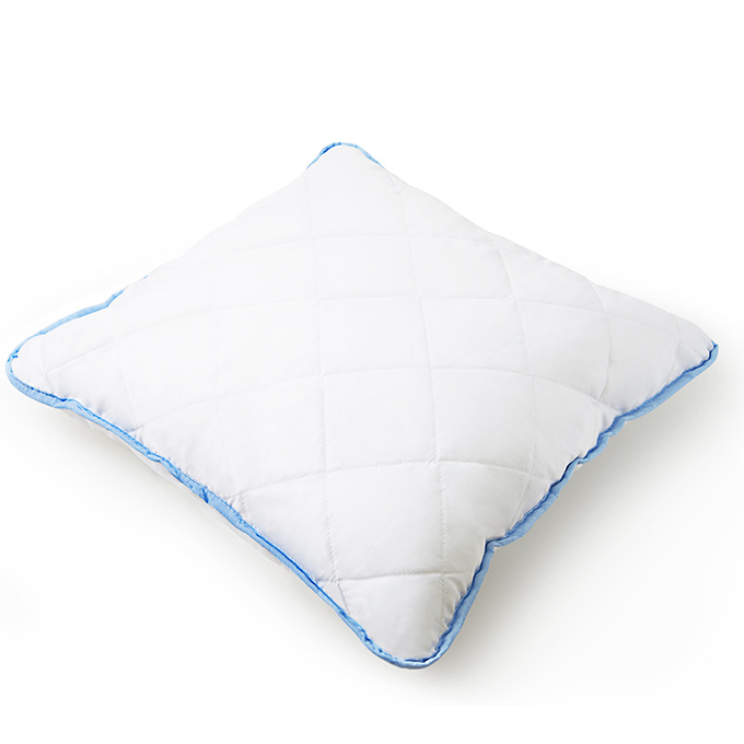 Komfort-Kopfkissen 50x50cm mit weicher Mikrofaserfüllung – Einzelkissen aus 4er Set, blaue Paspelierung