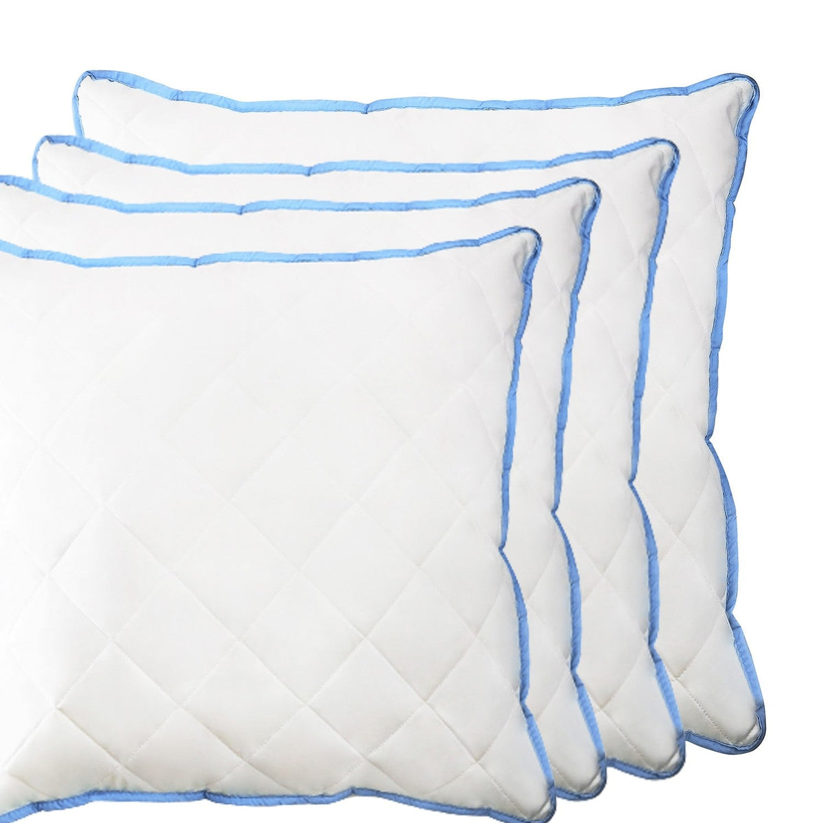 4er Set Mikrofaser Kopfkissen 60x60 cm mit blauer Biese und gesteppter Oberfläche – ideal für Allergiker und erholsamen Schlaf