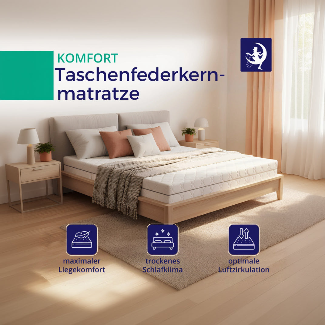 Komfort Taschenfederkernmatratze von Mister Sandman in modernem Schlafzimmer fΓΌr maximalen Liegekomfort