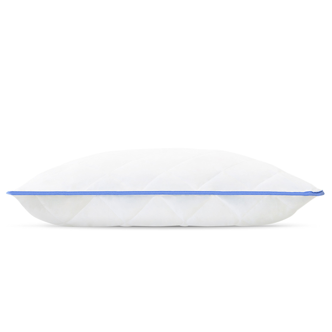 Ergonomisches Mikrofaser-Kopfkissen mit blauer Paspel in 40x80 – weiches Komfortkissen in Seitensicht