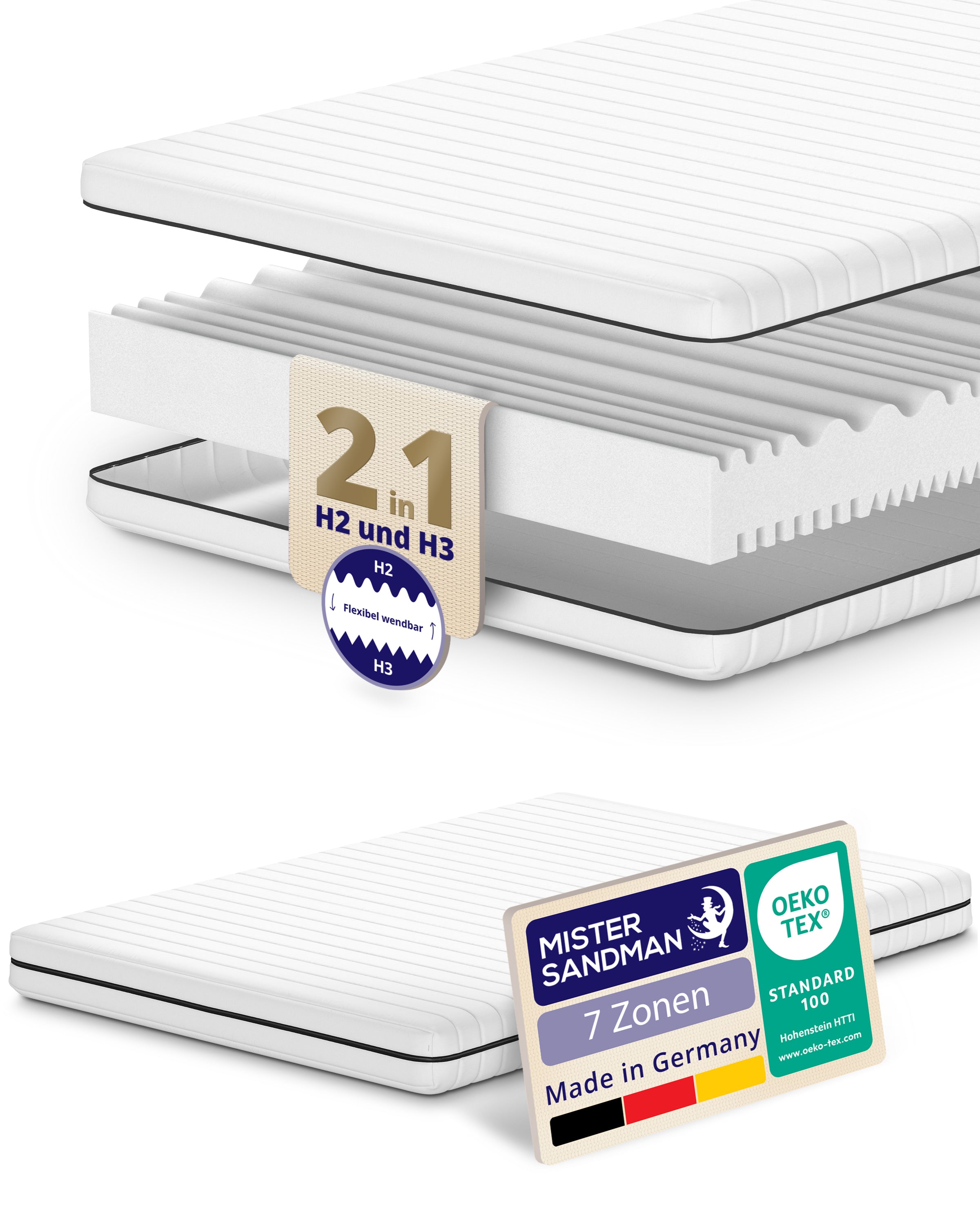 Matelas mousse froide 7 zones 15cm - 2 degrés de fermeté H2/H3