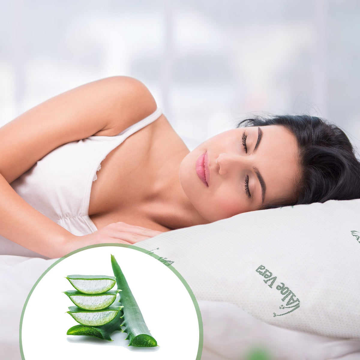 Aloe Vera Kissen 40x80 cm in Anwendung – ergonomisches Kopfkissen für erholsamen Schlaf mit hautpflegendem Bezug