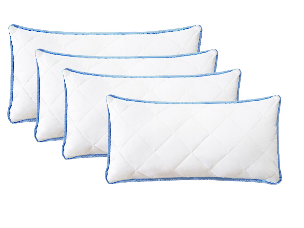 4er Set Mikrofaser Kopfkissen 40x80 cm mit hochwertiger Steppung und blauer Kante – pflegeleicht, weich, perfekt für Seitenschläfer