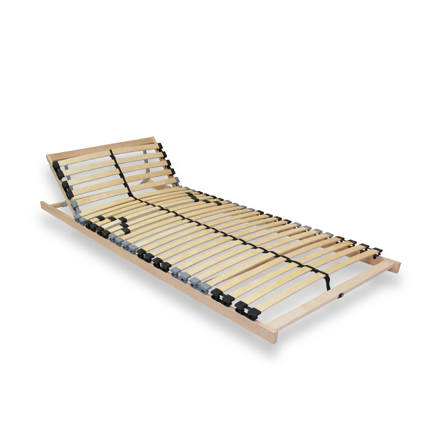 Lattenrost 100x200 mit holmaufliegenden Kappen und stabilem Außenrahmen für ruhigen geräuschfreien Schlaf und optimale Körperunterstützung