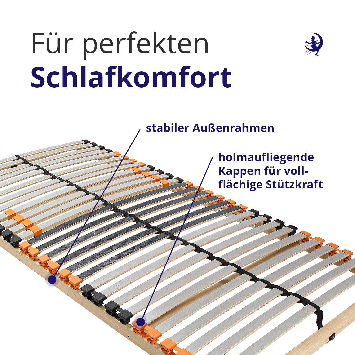lattenrost mit stabiler holmauflage und vollflaechiger stuetzkraft durch elastische federleisten mit ergonomischer zonenaufteilung