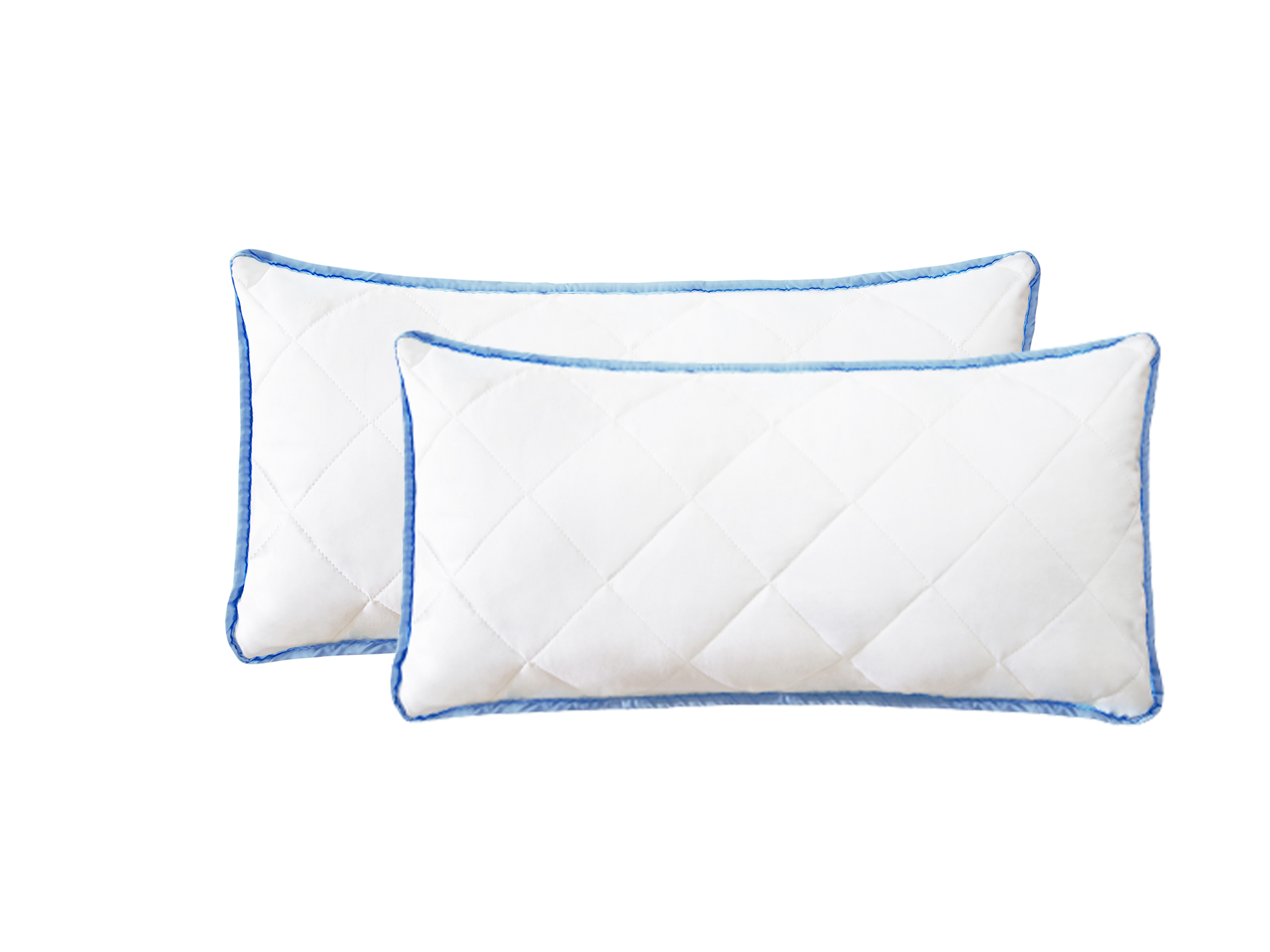 Mikrofaser Kopfkissen 2er Set mit blauer Paspel und Steppung in 40x80 cm und 60x60 cm – kuschelig weich und pflegeleicht für jede Schlafposition