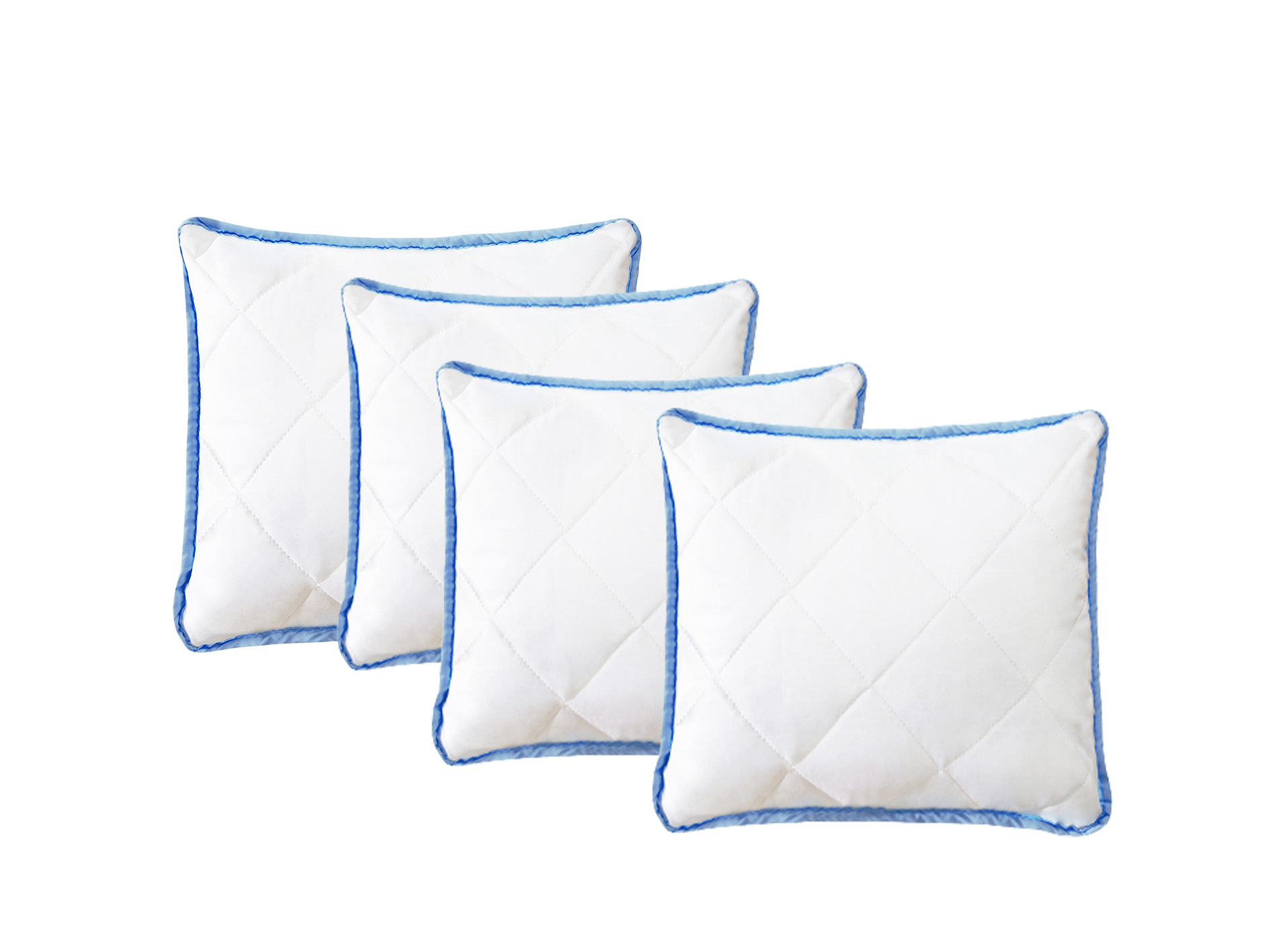 4er Set Kopfkissen 40x40 cm aus Mikrofaser mit blauer Steppkante – weiches und pflegeleichtes Zierkissen für Couch oder Bett